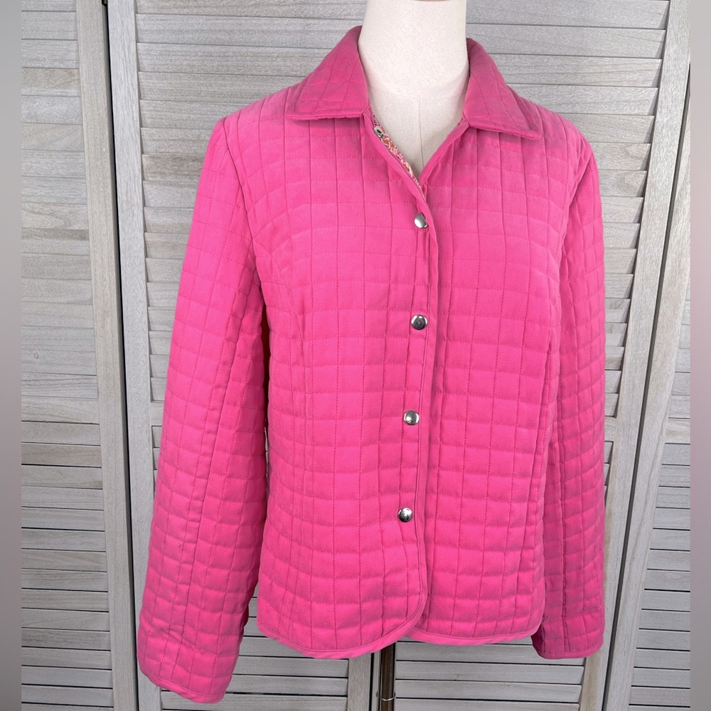 BRIGGS NEW YORK Jacket Quilted Paisley Lined Pink Snap Close-16P